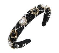 MVUYO FMURY - Bandas de pelo prensadas con diamantes de imitación resistentes para mujer, joyería para el cabello con perlas (negro)