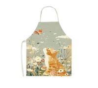 MWAHJU 1pc Linen Apron Cute Cat Butterfly Floral Green Kitchen Cooking Baking Gift For Her Para Cocinar(38X47cm(15X19in))