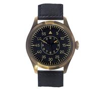 MWC Classic 46 mm Luftwaffe Pattern Automático Acero Negro Bronce Cuero Militar Aviador Pilot Hombre Reloj, Negro , Correa