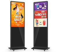 MWE 43 Pulgadas Pantalla Publicidad con 4 Ruedas, Señalización Digital, LCD Monitor Vertical, Sistema Android, Adecuado para Tienda, Restaurante, Centro Comercial, Negro