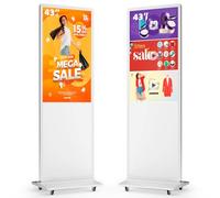MWE 43 Pulgadas Pantalla Publicidad con 4 Ruedas, Señalización Digital, LCD Monitor Vertical, Sistema Android, Adecuado para Tienda, Restaurante, Centro Comercial, Blanco