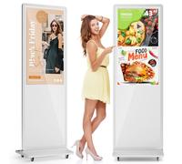 MWE 43 Pulgadas Pantalla Publicidad Tactil con 4 Ruedas, Señalización Digital, LCD Monitor Vertical, Sistema Android, Adecuado para Tienda, Restaurante, Centro Comercial, Blanco