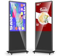 MWE 55 Pulgadas 4K Pantalla Publicidad con 4 Ruedas, Señalización Digital, LCD Monitor Vertical, Sistema Android, Adecuado para Tienda, Restaurante, Centro Comercial, Negro