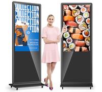 MWE 55 Pulgadas 4K Pantalla Publicidad Tactil con 4 Ruedas, Señalización Digital, LCD Monitor Vertical, Sistema Android, Adecuado para Tienda, Restaurante, Centro Comercial, Negro