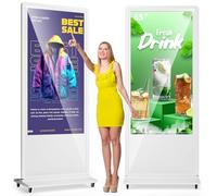 MWE 65 Pulgadas 4K Pantalla Publicidad Tactil con 4 Ruedas, Señalización Digital, LCD Monitor Vertical, Sistema Android, Adecuado para Tienda, Restaurante, Centro Comercial, Blanco