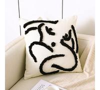 MWMG Fundas para Cojines,Fundas De Cojín 1 Pieza Fundas De Cojín, Cojines De Sofá Beige 45X45 Cm Algodón, Funda De Cojín Decorativa Boho Arte Abstracto Negro Cojín De Cojín Cojín para Cojines D