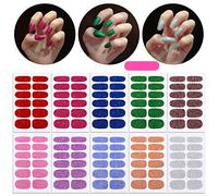 MWOOT 10 Hojas Brillante Pegatinas de Esmalte de Uñas,Colores sólidos Adhesivas Nail Art Stickers, Envoltura Completa Pegatinas de Uñas Adhesivas Tatuajes