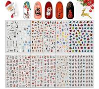 MWOOT 10 Hojas Navidad Uñas Pegatinas, 3D Nail Art Stickers Decals, Papá Noel Alce Hoja Corazón Reno Autoadhesiva Uñas Decorativas para DIY Mujeres Manicura Phone Case Scrapbook Decortación