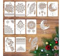 MWOOT 10 Piezas Mandalas Plantillas para Pintar Paredes y Muebles - Grande Stencil Reutilizable para Dibujar Flores en Teja (29x21CM)