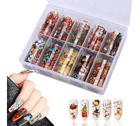MWOOT 10 Rollos Nail Art Foil Sticker,Christmas Holográfico Pegatinas Uñas Tips Wraps Foil Transfer Sticker para DIY Manicura Acrílico Decoración(L100cm x W4cm)