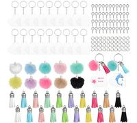 MWOOT 150 Piezas Llaveros de Acrílico Kit, con Acrilico en Forma de Corazón Transparente, Colgantes de Borla Pompon, Ojal Tornillo, Anillo de Salto, DIY Accesorios para Hacer Llaveros Manualidades