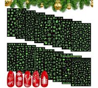 MWOOT 16 Hojas Navidad Pegatinas para Uñas, 3D Fluorescencia Etiquetas Calcomanías, Glow in The Dark Nail Art Stickers, DIY Adhesivos Engomadas para Mujeres Niñas Fiesta Salón Manicura Decoraciones