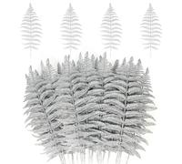 MWOOT 16 Piezas Hojas Artificiales de Navidad con Purpurina, Hoja de Arbusto de Helecho Plata, Tallos de Hojas Falsas para DIY Manualidades Guirnalda Árbol de Navidad Mesa Decoración del Hogar Jardín