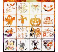 MWOOT 16 Piezas Plantillas de Pintura Halloween en Madera, Plantillas Reutilizables para Halloween, Aplicables en Tela, Pared y Madera 20 CM