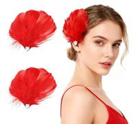 MWOOT 2 Pinzas para el Cabello Pluma para Disfraz Carnaval, Adorno Cabeza Pluma Roja para Mujeres y Niñas, Horquillas Vintage con Strass para Boda, Compromiso, Halloween, Fiesta de Cosplay