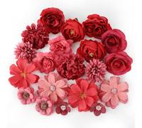 MWOOT 20 cabezas de flores artificiales, pequeñas flores artificiales para manualidades, peonías de rosas falsas, flores de cerezo, para manualidades, corona, pastel, ramo de boda, fiesta, decoración