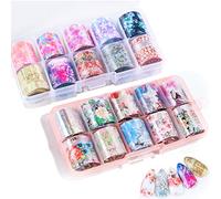 Mwoot 20 colores Nail Art Transfer Foil, Al azar Holográfico Punta de Uñas Wraps Foil Transfer Sticker Glitters Kit de decoración para manicura Acrílico DIY, Cielo estrellado brillante Decoración
