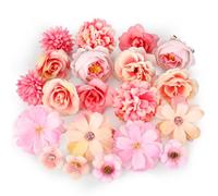 MWOOT 20 Piezas Cabezas de Flores Artificiales, Mixtos Flores Falsas Decoracion, Rosa Peonía para Manualidades, Pequeñas Flores Falsas para DIY Corona Ramos de Boda Fiesta Hogar(Rosa)