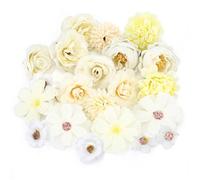 MWOOT 20 Piezas Cabezas de Flores Artificiales, Mixtos Flores Falsas Decoracion, Rosa Peonía para Manualidades, Pequeñas Flores Falsas para DIY Corona Ramos de Boda Fiesta Hogar(Azul Amarillo)