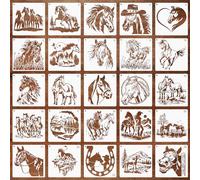 MWOOT 25 Piezas Plantilla de Caballo, Diseño en Plástico para DIY, Modelo de Dibujo Reutilizable, Plantillas para Pintar,Stencils aplicables en Tela, Pared y Lienzos Decorativos (15x15 cm)