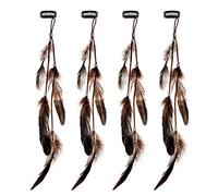 MWOOT 4 Piezas Clips de Pelo Pluma, Extensiones de Cabello Bohemios Hechas a Mano con Clips, Feather Hair Clips para Mujeres Niñas,Indio Tocado de Plumas para Halloween Festivales Party Decoración