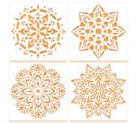 MWOOT 4 Piezas de Plantillas de Mandalas para Pintar, Painting Stencils,Diseños de Flores Mandala, Plantillas Reutilizables para Dibujar en Paredes, Piedras, Muebles y Azulejos, 20x20 CM