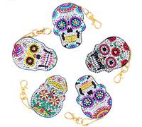 MWOOT 5 Piezas 5D Cráneo Llavero Pintura Diamante,DIY Diamond Art Painting Keychain Kit Completo Punto de Cruz Diamante Arts Crafts para Mochila Monedero Bolso Decoración