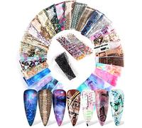 Mwoot 50 Diseños Nail Art Foil Sticker, Encaje Flor Mariposa Periódicos Mármol Pegatina Calcomanías, Uñas Transferencia Foils Transfer Cielo Estrellado Herramienta para Decoración de Uñas Manicura DIY