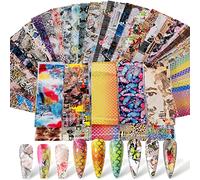 MWOOT 50 Hojas Foil para Uñas Transfer Pegatinas Nail Art, Flores Transferencia Foils, Pegamento Holográfico, Accesorios DIY para Salón e Inicio Decoración