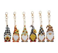 MWOOT 6 Piezas 5D Elfo Girasol Colgante Llavero Pintura Diamante,Gnomo Diamond Art Painting Keychain Kit,DIY Diamante Arts para Bolso Decoración