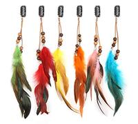MWOOT 6 Piezas Clips de Pelo Pluma, Pluma Extensiones de Cabello, Bohemio e Indio Tocado de Plumas, Festival Cosplay de Halloween Decoracion de Cabello Accesorios - Estilo de Cuentas