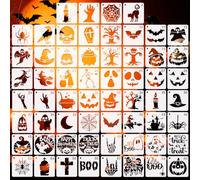 MWOOT 60 Piezas Plantillas de Pintura Halloween, Plantillas Reutilizables para Halloween, Aplicables en Tela, Pared y Madera 7.62 CM