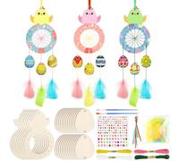 MWOOT 8 Pcs Manualidades de Atrapasueños de Pascua, DIY Kit Atrapasueños de Madera Pollito de Pascua con Pluma, Adornos Colgantes para Pascua Dormitorio Pared Ventana Casa Decoración