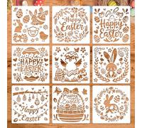 MWOOT 9 Piezas Plantillas de Pascua para Pintar, Plantillas de Dibujo de Palabras Conejito Huevo Flor para Manualidades, Stencil Reutilizables para Pintura Sobre Tarjetas Lienzo Scrapbooking Muebles