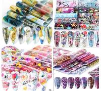 MWOOT 90 hojas de calcomanías de papel de aluminio de transferencia para arte de uñas, holográficas, mariposas, flores, leopardo, mármol, cielo estrellado, día de San Valentín, calcomanías de