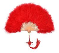 MWOOT Abanico Plumas Marabú,Estilo la vendimia 1920 Abanico Plumas Mano,20s Ventilador Plegable Decorativo para Boda Víspera Todos los Santos Espectáculo Baile Fiesta Té Decoración Disfraces - Rojo