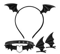 MWOOT Disfraces Halloween Accesorios Pelo de Murciélago, con Pinzas Pelo con Alas de Murciélago, Diadema de Murciélago, Gargantilla de murciélago para Mujeres Fiesta Disfraces Halloween Negro