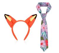 MWOOT Disfraz Zorro, Diadema de orejas de zorro,conjunto de diademas de orejas de animal,Diadema de zorro con corbata de flores para Halloween, Cosplay, accesorios de fiesta de cumpleaños