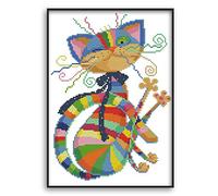 MWOOT DIY Kits de Bordado Punto Cruz,DIY 11CT Cross Stitch Kit de Herramienta de Puntada Cruzada Contada a Mano (32x42cm)-Gato de Siete Colores