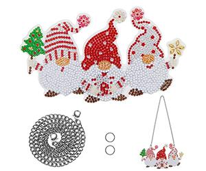 MWOOT DIY Navidad Diamante Pintura Colgante Pendant, Gnomo 5D Diamond Pasted Painting Adornos Colgantes con Cadena, Arte Artesanía Colgante Ornaments Kit para Principiantes Pared Hanging Decoración