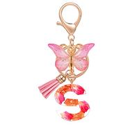 MWOOT Letter Keychain Inicial Alfabeto Llavero,Pétalos de Resina Lámina de Oro Keyring con Mariposa Borla Colgante,Rosa Moda Llavero Encanto para Mujeres Chicas Monedero Equipaje Bolsos Colgante(S)