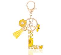 MWOOT Letter Keychain Llaveros Inicial Resina,Pétalos de Alfabeto Keyring con Margarita Borla Colgante,Amarillo Moda Llavero Encanto para Mujeres Chicas Monedero Bolsos Colgante (Letra L)