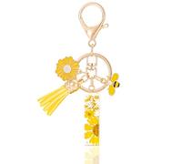 MWOOT Letter Keychain Llaveros Inicial Resina,Pétalos de Alfabeto Lámina de Oro Keyring con Margarita Borla Colgante,Amarillo Moda Llavero Encanto para Mujeres Chicas Monedero Bolsos Colgante(I)