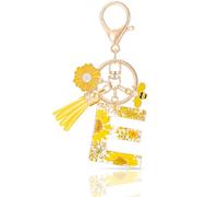MWOOT Letter Keychain Llaveros Inicial Resina,Pétalos de Alfabeto Lámina de Oro Keyring con Margarita Borla Colgante,Amarillo Moda Llavero Encanto para Mujeres Chicas Monedero Bolsos Colgante(E)