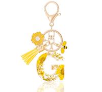 MWOOT Letter Keychain Llaveros Inicial Resina,Pétalos de Alfabeto Lámina de Oro Keyring con Margarita Borla Colgante,Amarillo Moda Llavero Encanto para Mujeres Chicas Monedero Bolsos Colgante(G)