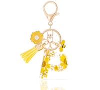 MWOOT Letter Keychain Llaveros Inicial Resina,Pétalos de Alfabeto Lámina de Oro Keyring con Margarita Borla Colgante,Amarillo Moda Llavero Encanto para Mujeres Chicas Monedero Bolsos Colgante(P)