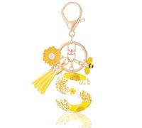 MWOOT Letter Keychain Llaveros Inicial Resina,Pétalos de Alfabeto Lámina de Oro Keyring con Margarita Borla Colgante,Amarillo Moda Llavero Encanto para Mujeres Chicas Monedero Bolsos Colgante(S)