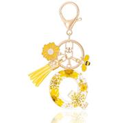 MWOOT Letter Keychain Llaveros Inicial Resina,Pétalos de Alfabeto Lámina de Oro Keyring con Margarita Borla Colgante,Amarillo Moda Llavero Encanto para Mujeres Chicas Monedero Bolsos Colgante(Q)