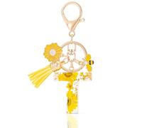 MWOOT Letter Keychain Llaveros Inicial Resina,Pétalos de Alfabeto Lámina de Oro Keyring con Margarita Borla Colgante,Amarillo Moda Llavero Encanto para Mujeres Chicas Monedero Bolsos Colgante(T)