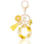MWOOT Letter Keychain Llaveros Inicial Resina,Pétalos de Alfabeto Lámina de Oro Keyring con Margarita Borla Colgante,Amarillo Moda Llavero Encanto para Mujeres Chicas Monedero Bolsos Colgante(O)